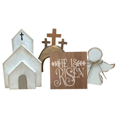 Easter Resurrection Scene - Spring Easter Cross Risen Figurine Decor Nativity Set, Easter Decorations for the Home, Easter Table Ornament, Easter Crafts, Table Centerpiece for Tabletop