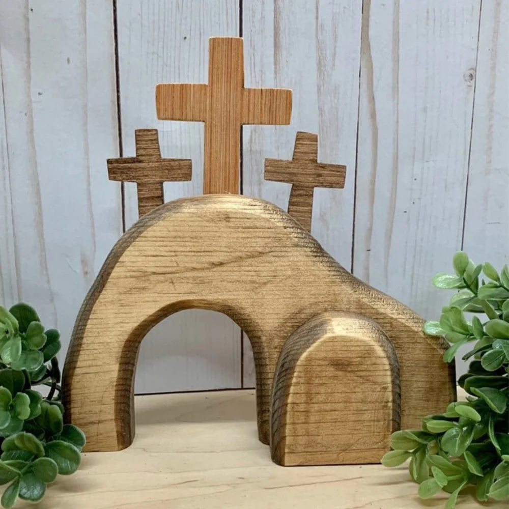 Easter Resurrection Scene - Spring Easter Cross Risen Figurine Decor Nativity Set, Easter Decorations for the Home, Easter Table Ornament, Easter Crafts, Table Centerpiece for Tabletop